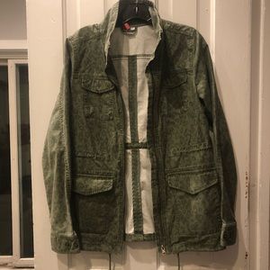 Green animal print utility jacket